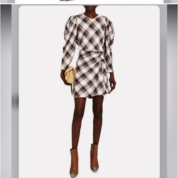 Veronica Beard Agnor plaid ink toffee multi puff long sleeve mini dress - Picture 12 of 12